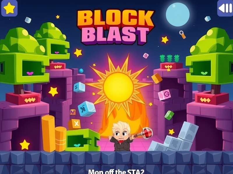 Block Blast game interface on mobile and desktop, showing colorful blocks