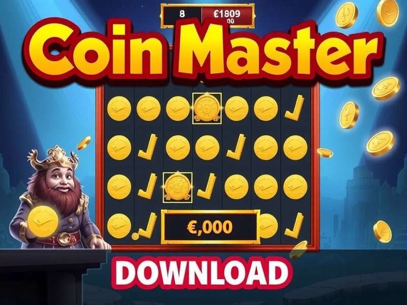 Coin Master mobile game interface showing village building and slot machine