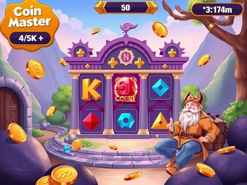 Coin Master PC gameplay screenshot showing village building and slot machine interface
