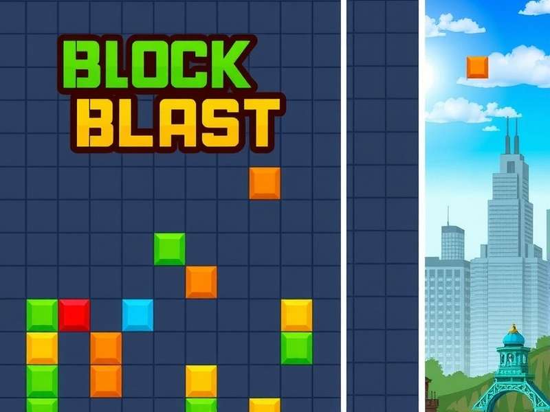 Block Blast Puzzle game board showing colorful blocks arranged in strategic patterns for maximum scoring