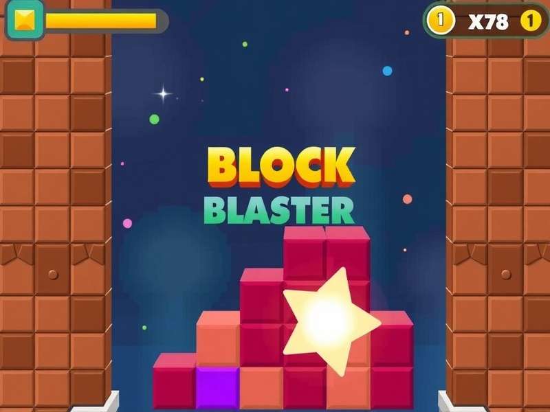 Block Blaster gameplay showing a vibrant puzzle grid with colorful blocks in various shapes